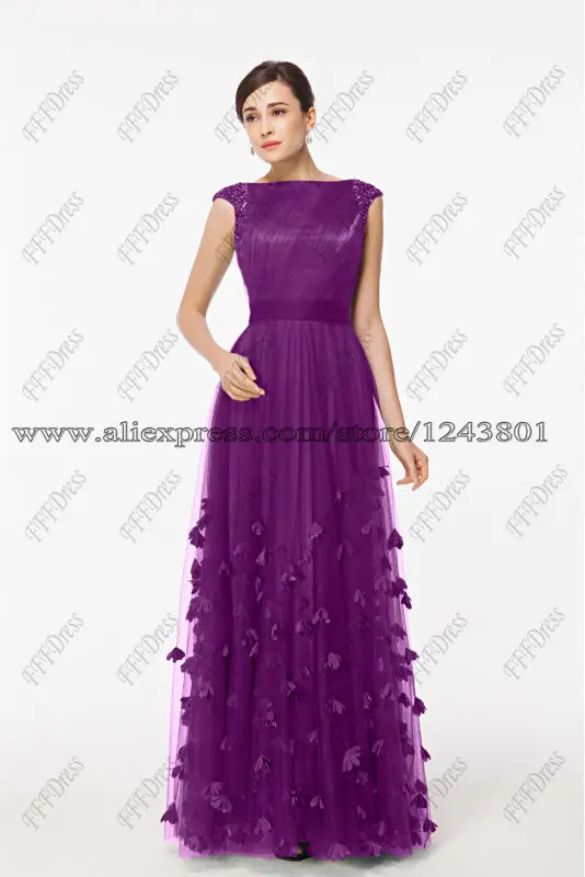 Modest Plum Purple Mother Of The Bride Dresses Cap Sleeves Floral