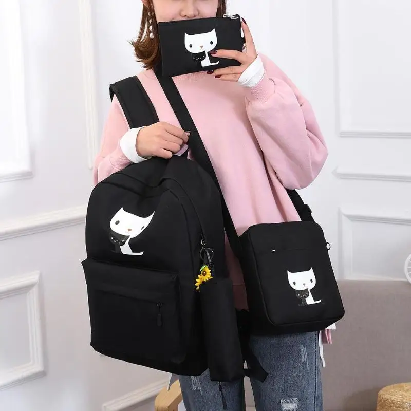 

10pcs/Set Lovely Cats Printed Backpacks Women Girls Travel Casual School Shoulder Students Bags Cartoon Printing Composite Bags