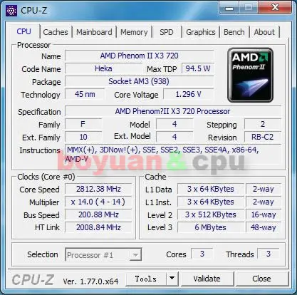 Трехъядерный процессор AMD Phenom II X3 720 2,8 ГГц HDZ720WFK3DGI Socket AM3