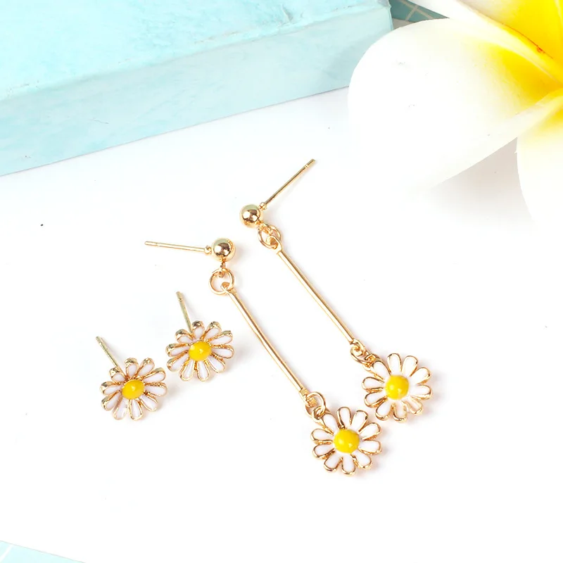 Japanese Summer Small Fresh Chrysanthemum Girl Lovely Earrings Long Style Pendant Temperament Earring Wholesale | Украшения и