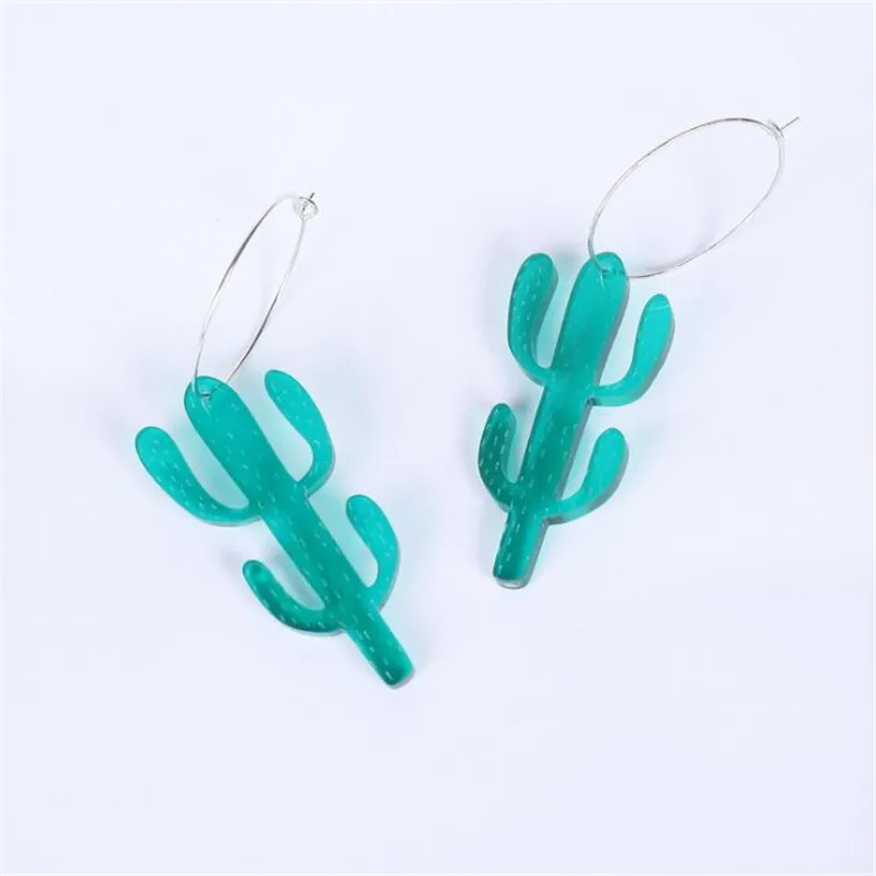 

2018 Newest Parker Style Green Cactus Acrylic Earring Exaggerated Jewelry Girl Fashion Dress Chic Big Round Drop Earrings Hot