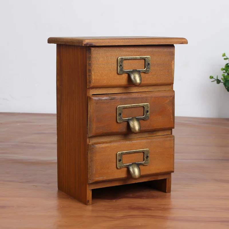 New 3 Layers Retro Storage Shelf Small Wooden Cabinet Drawers Aliexpress