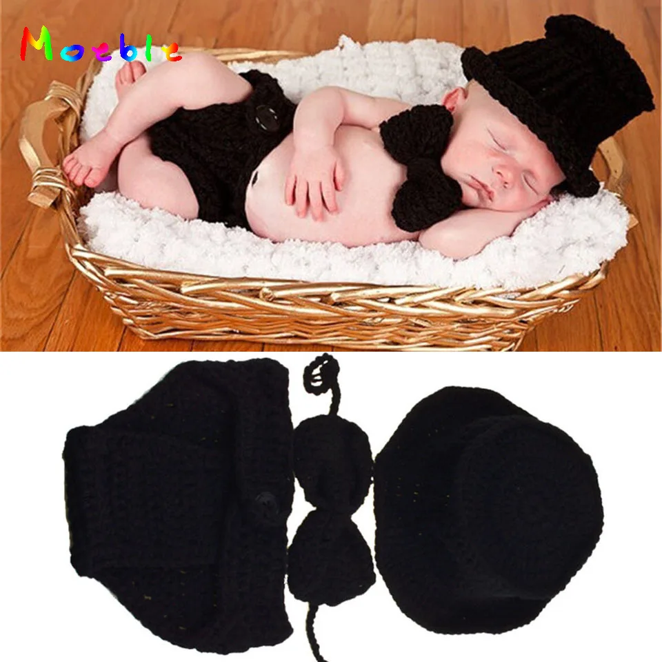 

Black Color Baby Boy Crochet HAT Bowtie&Diaper Set Crochet BABY Boy Gentleman Costume Newborn Coming Home Outfit MZS-15021