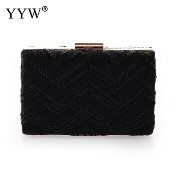 

Black Clutch Box Evening Clutch Bag Chain Shoulder Handbag Crossbody Hardcase Bag Wedding Party Prom Purse Sequin Rectangle 2018