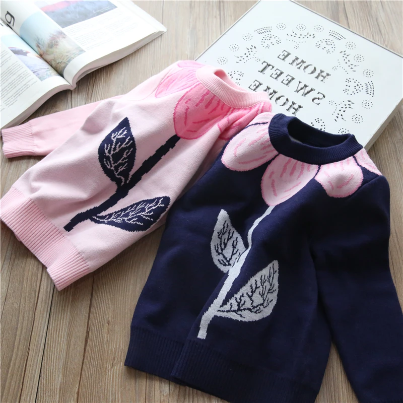 

2017 Autumn Baby Girls Sweater Kids Knitwear Flower Pattern Sweaters for Girls Baby Knitted Sweater Girls Pullover Clothing