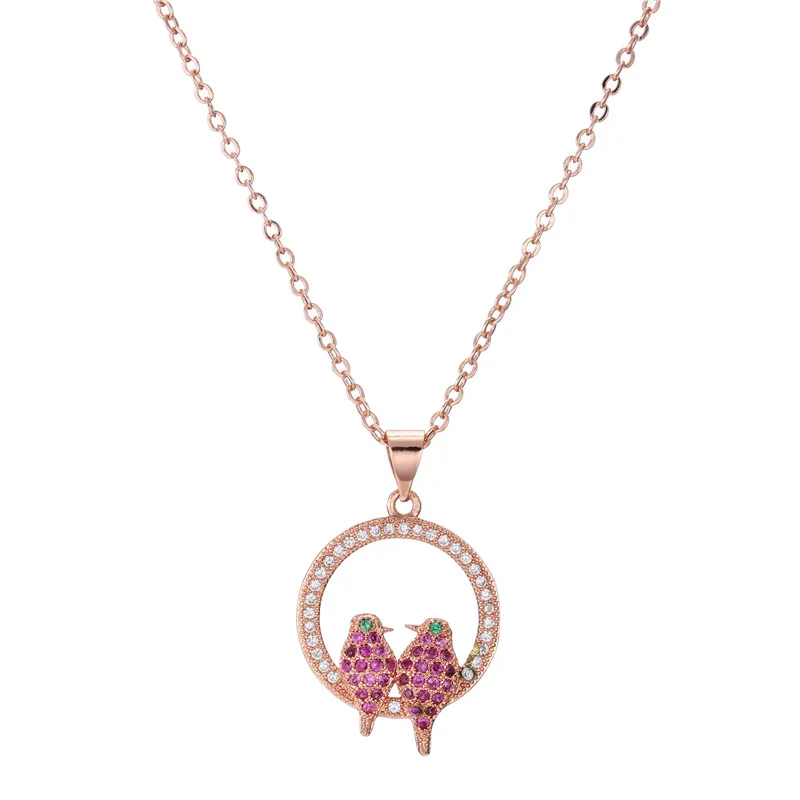 

Hot Sale Silver/Rose Gold Color Lovely Cute Bird Pendant Necklace For Women Girl Colourful CZ Pave Setting Female Party Jewelry