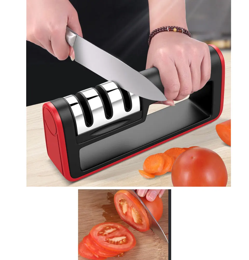 Wonderlife KitchenStainless Steel Knife Sharpener For Straight Serrated Knives Sharpens Scissors 3 Stages Kitchen Gadget Tools