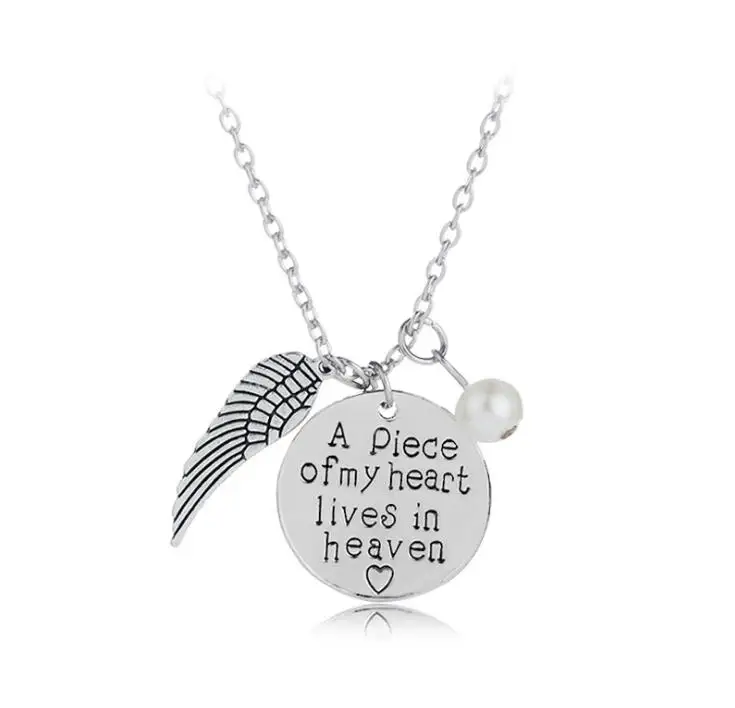 Ckysee часть моего сердца живёт на небесах винтажное Крыло ангела из серебра Подвески кулон мемори ожерелье для женщин Мода Colar - Окраска металла: Silver