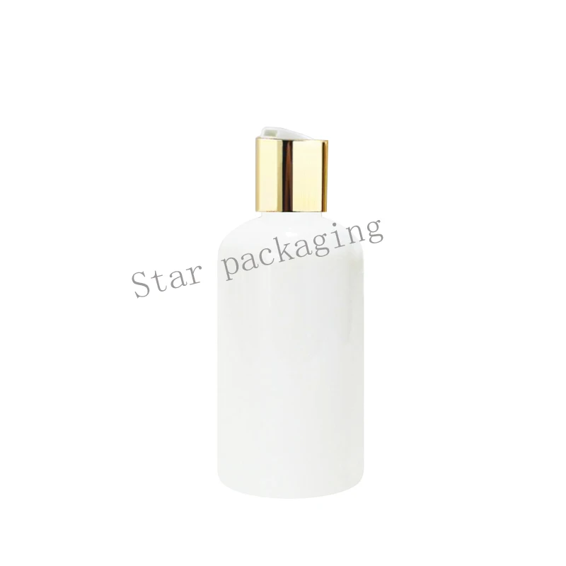 

30pcs/lot 250ml Empty Round White Liquid Soap Cosmetic Bottle Containers Gold Aluminum Disc Top Cap,Metal Cap Lotion Bottls