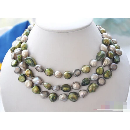 

P4009 50" 14mm gray green baroque freshwater pearl necklaceNoble style Natural Fine jewe fast SHIPPING