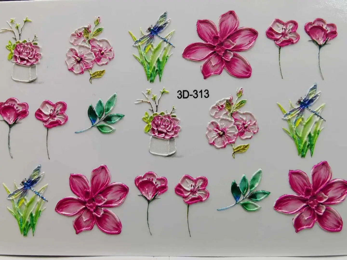 

1pc 3D Acrylic Engraved Flower Nail Sticker Embossed Flower Nail Water Decals Fashion Empaistic Nail Water Slide Decal#3D0009