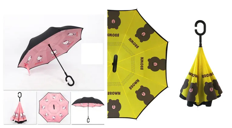 6.Folding Reverse Umbrella Double Layer Inverted Windproof Car rain Women men kids Umbrellas C-Hook Hands sun parasol