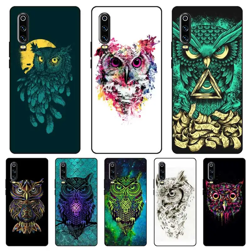 P158 Owl Black Silicone Case Cover For Huawei P8 P9 P10 P20 P30 Lite Pro P Smart Plus 2017 2019 |