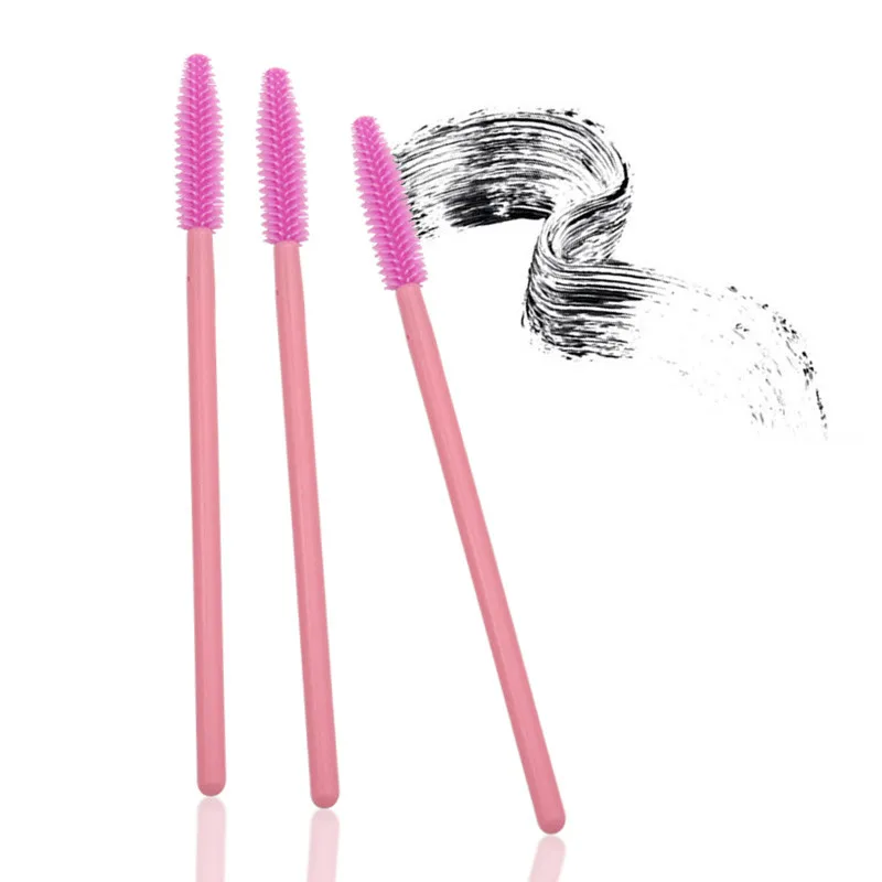 50pcs One-off Silicone Mascara Wands Applicator Disposable Eyelash Brushes Towel Shape Makeup Brush For Eyelash Extension - Handle Color: Full pink