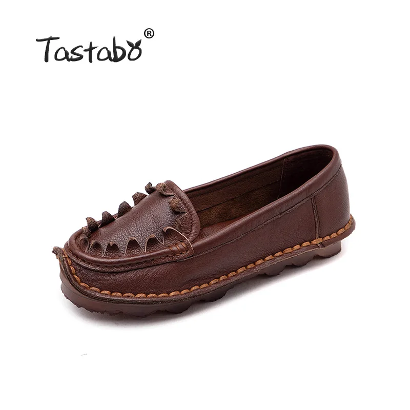 Tastabo/Женская обувь на плоской подошве ручной работы; Коллекция года; кожаная Осенняя обувь на плоской подошве с натуральным лицевым покрытием; обувь для вождения; мягкая удобная повседневная обувь для женщин; большие размеры
