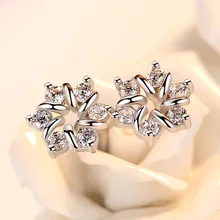 Корейский стиль милые серьги-гвоздики с цветком персика 925 серебряные серьги Цветочные серьги из горного хрусталя для женщин милые серьги ювелирных изделий