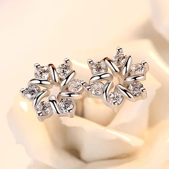 

Korean Style Cute Peach Blossom Stud 925 silver earings rhinestone flower earrings For Women 2020 Sweet Brinco Wholesale Jewelry