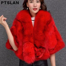 Ptslan Hot Real Fur Coat Fashion Women Pieces Natural Fox Fur Vest Coats Short Style Real