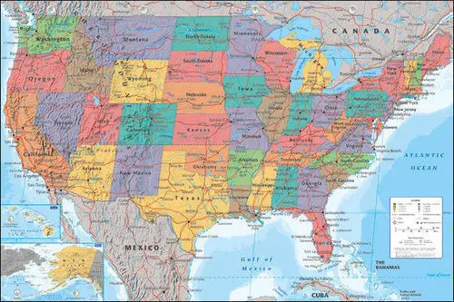 

MAP OF THE UNITED STATES POSTER USA AMERICA SILK POSTER Decorative Wall painting 24x36inch