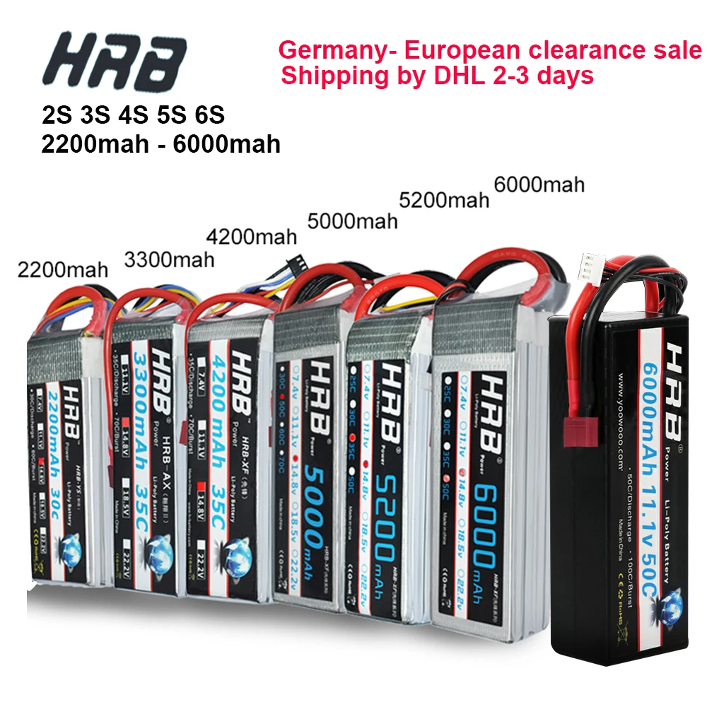 Аккумуляторная батарея HRB 2S 3S 4S 6S 7 4 В 11 1 14 8 в 18 5 22 2 2200 мАч 2600 3300 5000 6000 Бесплатная