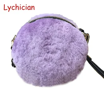 

Fall winter hotsale real sheep fur hair +genuine leather women shoulder bag cell phone mini hangbag warm feminina circular bag