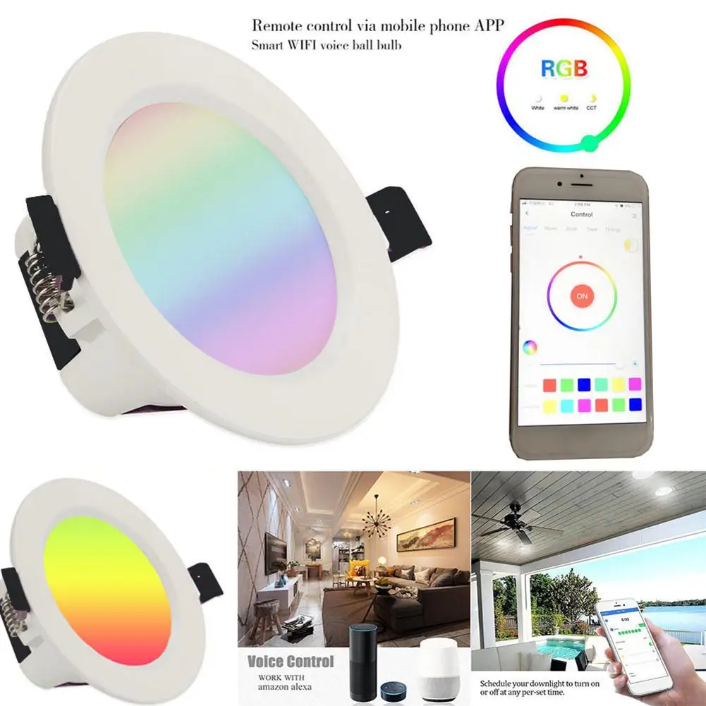 7 Вт потолочный светодиодный светильник RGBW Smart WiFi APP дистанционное управление света, совместимый с Tmall Genie Alexa Amazon Google Home