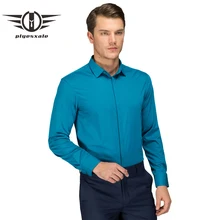 Plyesxale, Новое поступление, мужские официальные рубашки, облегающие, из шелка и хлопка, с длинным рукавом, мужские рубашки, цвет красного вина, зеленый, темно-синий, T9