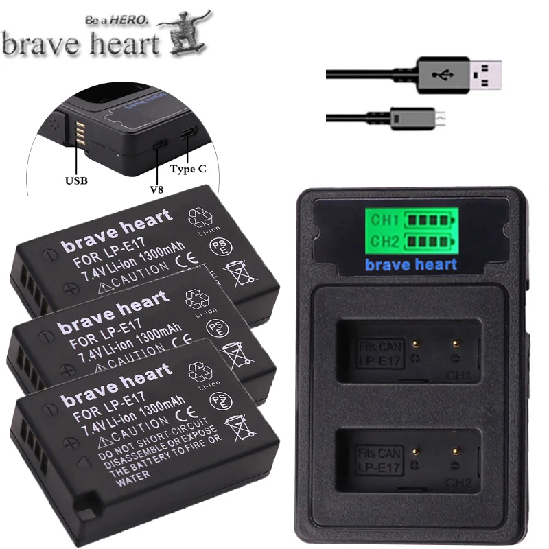 

LPE17 LP E17 LP-E17 Battery+LCD USB Dual Charger for Canon EOS 200D M3 M6 750D 760D T6i T6s 800D 8000D Kiss X8i Cameras