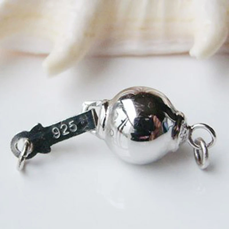 

8mm Rhodium Plated Ball Shaped 925 Sterling Silver Clasp Sold By Piece