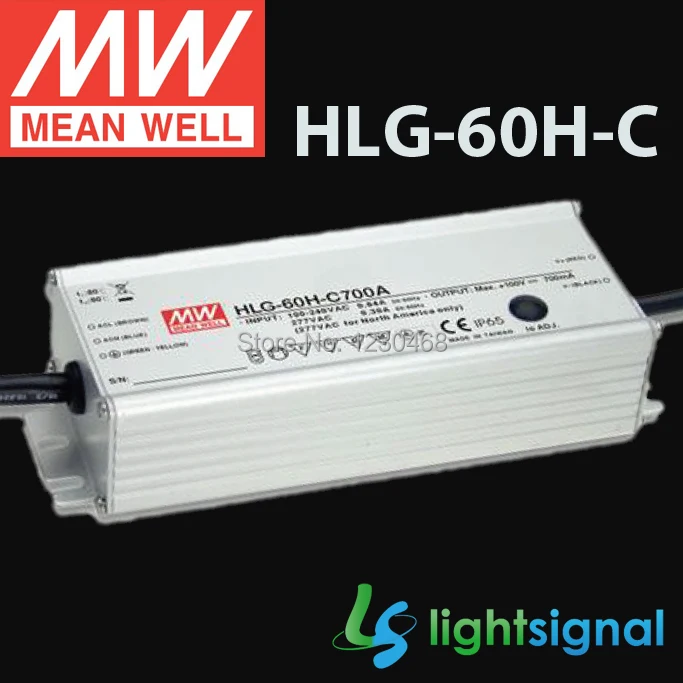

MeanWell LED driver HLG-60H-C with 60W IP65 / IP67 Waterproof PFC optional dimming LED driver