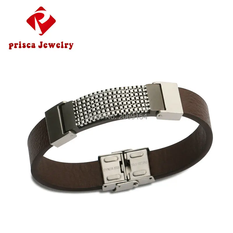 

Men Jewelry Fashion Bracelet Leather Men Charm Bracelet Stainless Steel Alloy Chain Link Bangle Cowhide Wirstband Classic