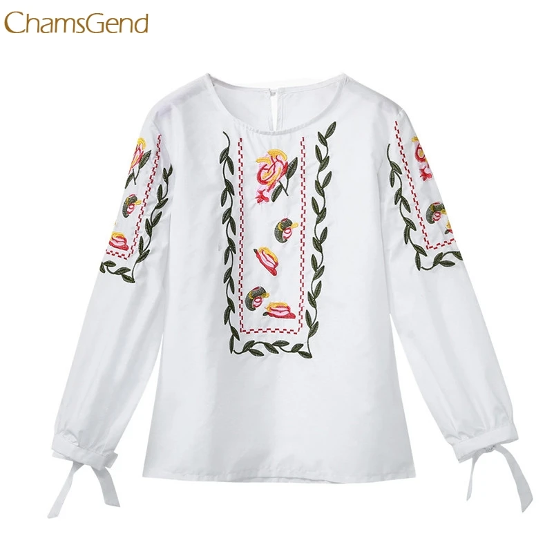 CHAMSGEND Мода Стиль 2018 blusas feminina блузка Для женщин цветочный цветок вышивка бантом