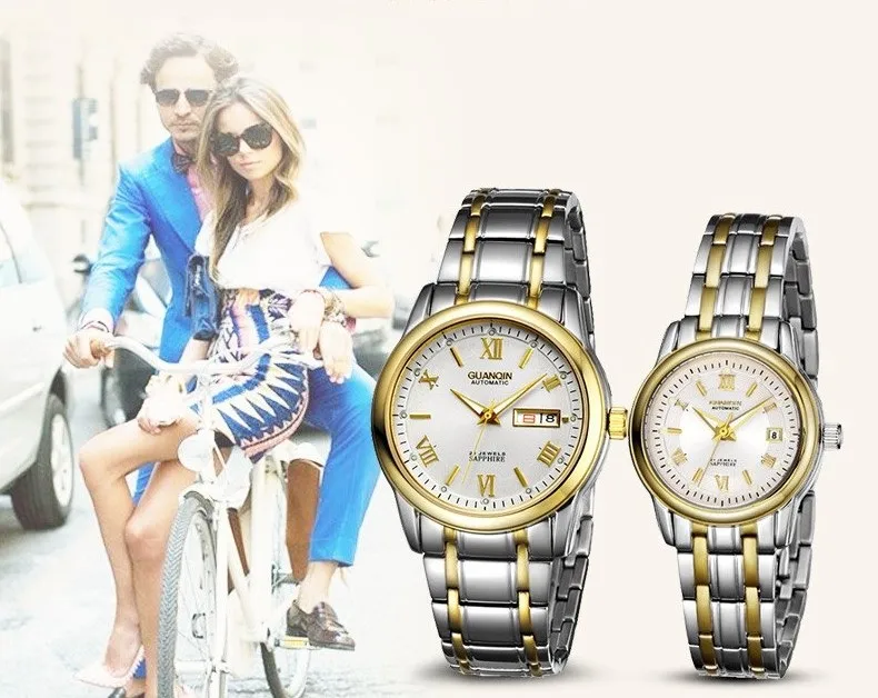 1 Pair GUANQIN Lovers Mechanical Watches Couple Automatic Watch Men Women Clock Auto Date Luminous Waterproof Brand Watch Men (1)