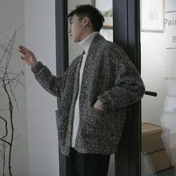 2018 ретро темперамент buckleless Кардиган Зимний толстый v-образный вырез мужской корейский свитер пальто размер M-XL Бесплатная доставка