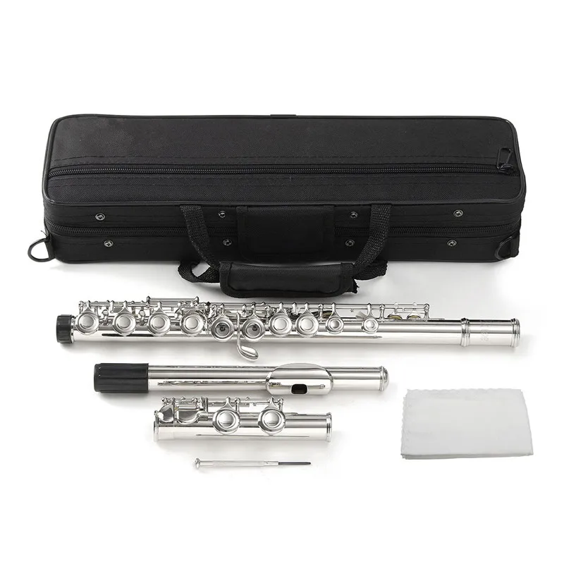 

16 Holes C Key Concert Flute Kit Silver Cupronickel Nickel Plated with Case Cover Parts For Musical Instrument Beginners