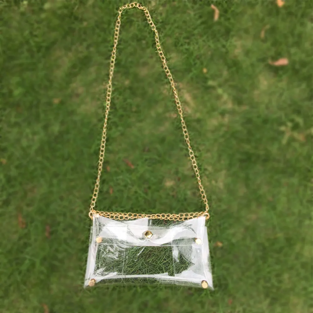 

New Designer Women Summer PVC Transparent Clear Crossbody Bags Envelope Day Clutches Purse With Gold Chain Wedding Party Role