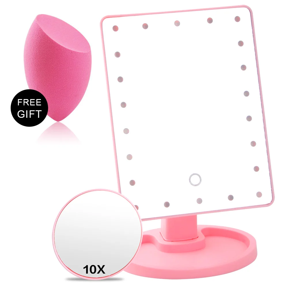 

16/22 LED Lights Touch Screen Makeup Mirror 1X 10X Bright Magnifying Glass Vanity Compact Mirror Adjustable USB Or Batteries Use