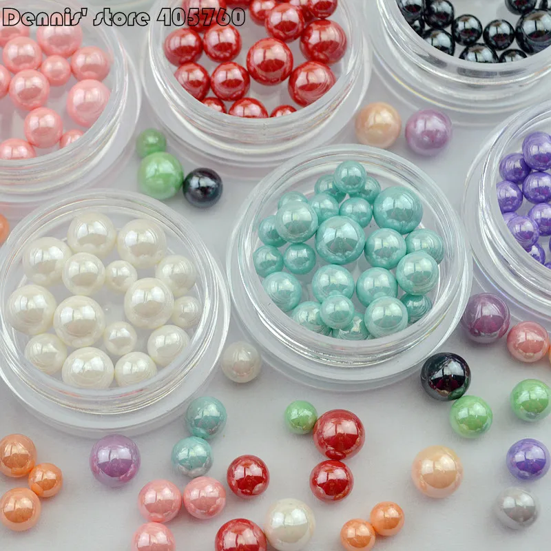 

Wholesale Mix 11 Color Shiny Round Pearls Acrylic Nail Art Rhinestones Gems DIY Decoration Wheel Tips