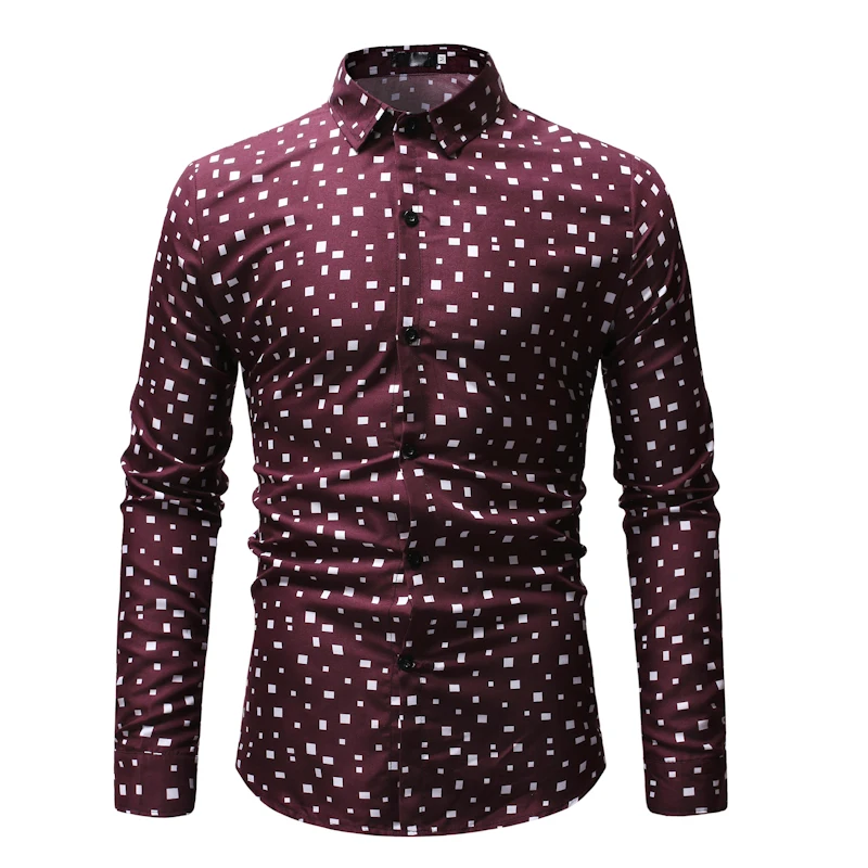 

2019 Spring New Men Irregular Plaid Printing Shirts Men's Casual Cotton Large Size Long-sleeved Slim Shirt for Male M-3XL