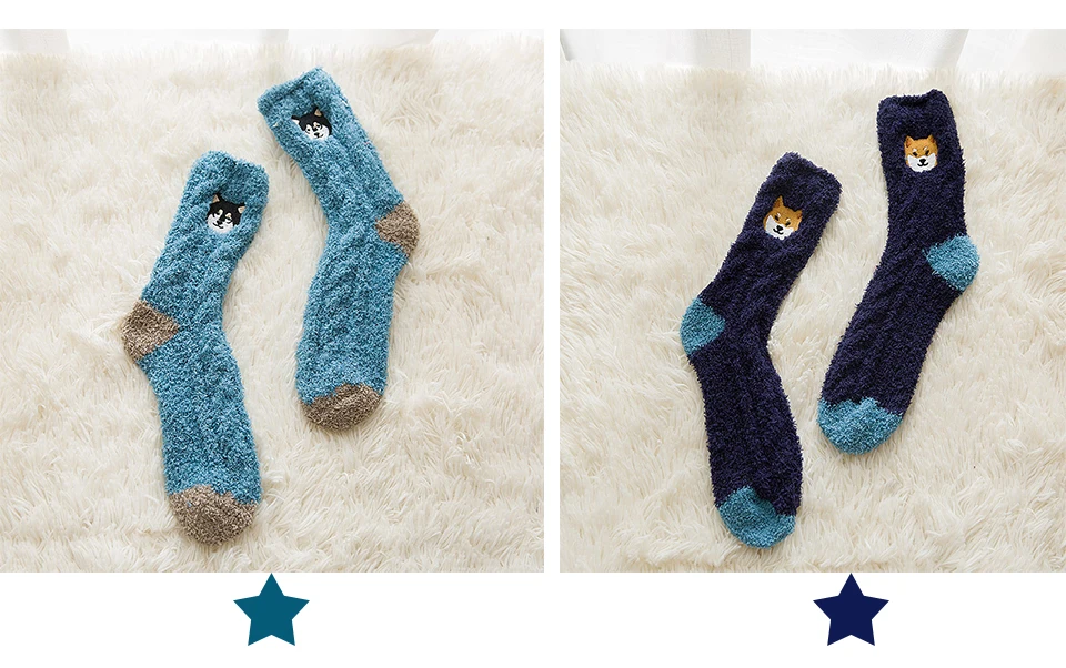 2019 Winter New Embroidered Animal Puppies Cat Lady Floor Sock Thick Section Warm Home Coral Velvet Ladies Socks Wholesale (6)