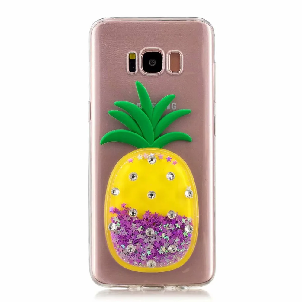3D Pineapple DIY Diamond Bling Liquid Clear Soft Case Cover For Samsung Galaxy S7 Edge S8 Dynamic Quicksand Capa For S8 Plus S7 (6)