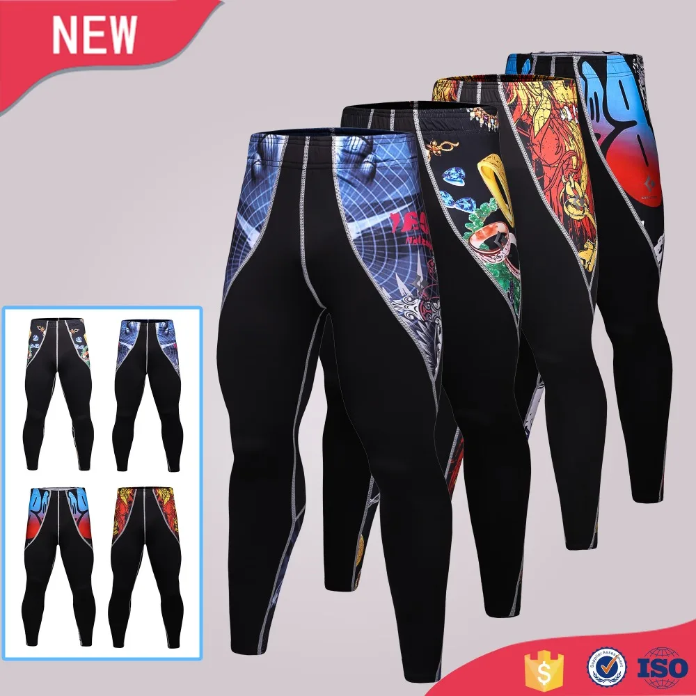 Mens Workout Fitness Compression Leggings Pants Bottom MMA Crossfit