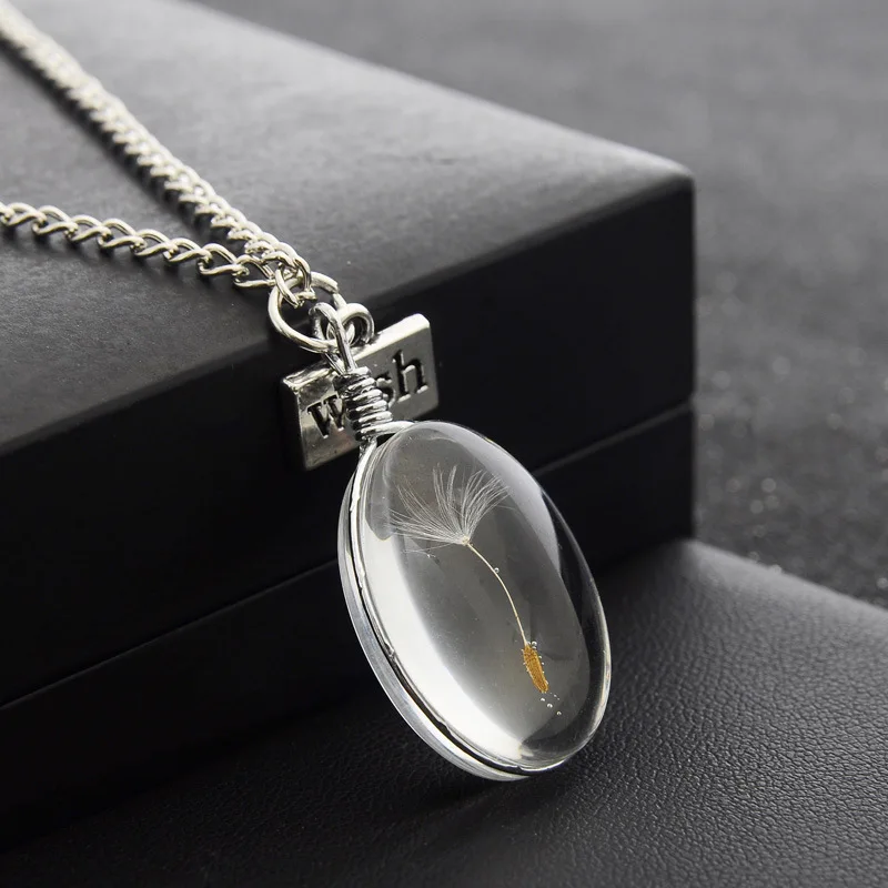 

fashion custom handmade natural dried dandelion chain double-sided time glass ball project dried flower hope pendant necklace