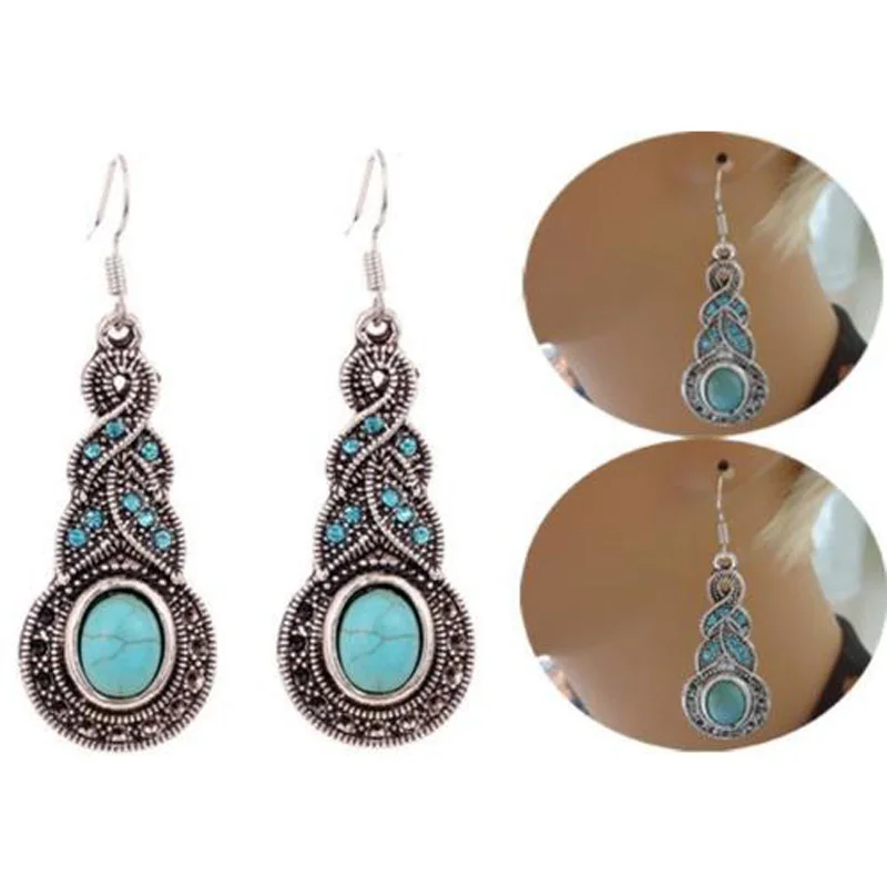 Vintage Ethnic Women Earring Shellhard Bohemian Turquoise Geometric Water Drop Long Earring Indian Jewelry Pendientes Mujer