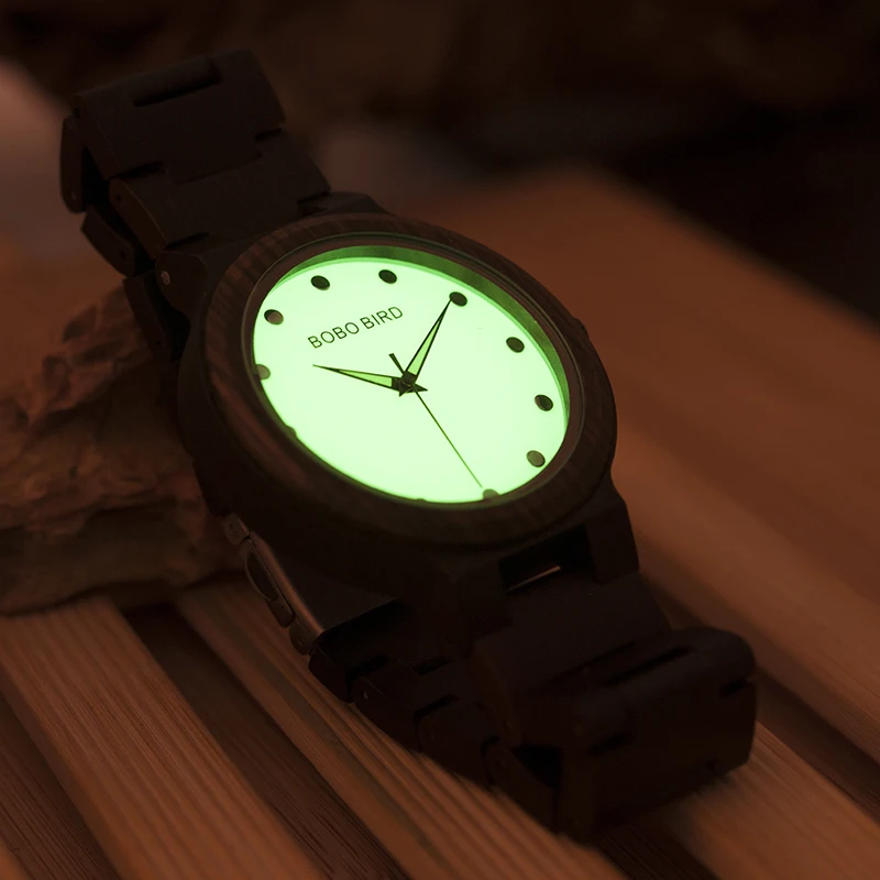 BOBO BIRD PO4 Lightweight Wooden Watches Unique Luminous Dial Mens Watch With Luminous Hands in Gift Box