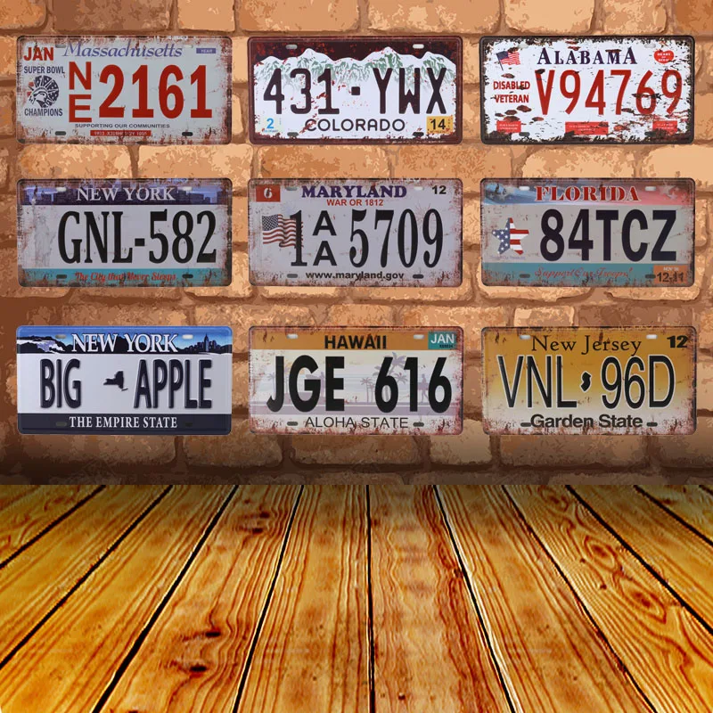 

Vintage Home Decor Tin Sign Bar Garage Decorative Metal Sign Metal Painting Plaque United States Car License Plate Pub Signs C20