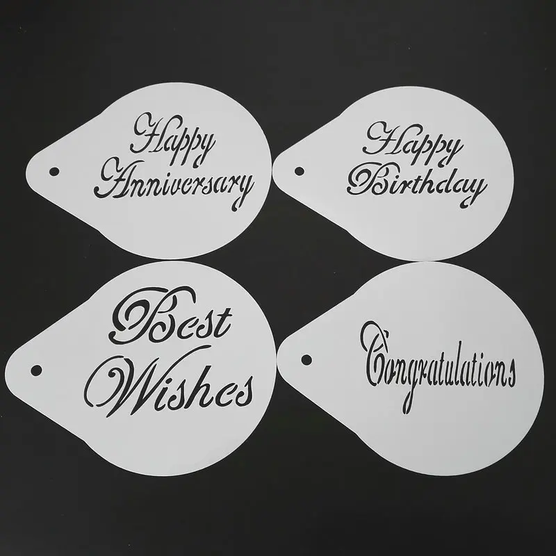 

4pcs/set 5 Inch Blessing Anniversary Design Cake Stencils Template Fondant Cake Decorating Tools