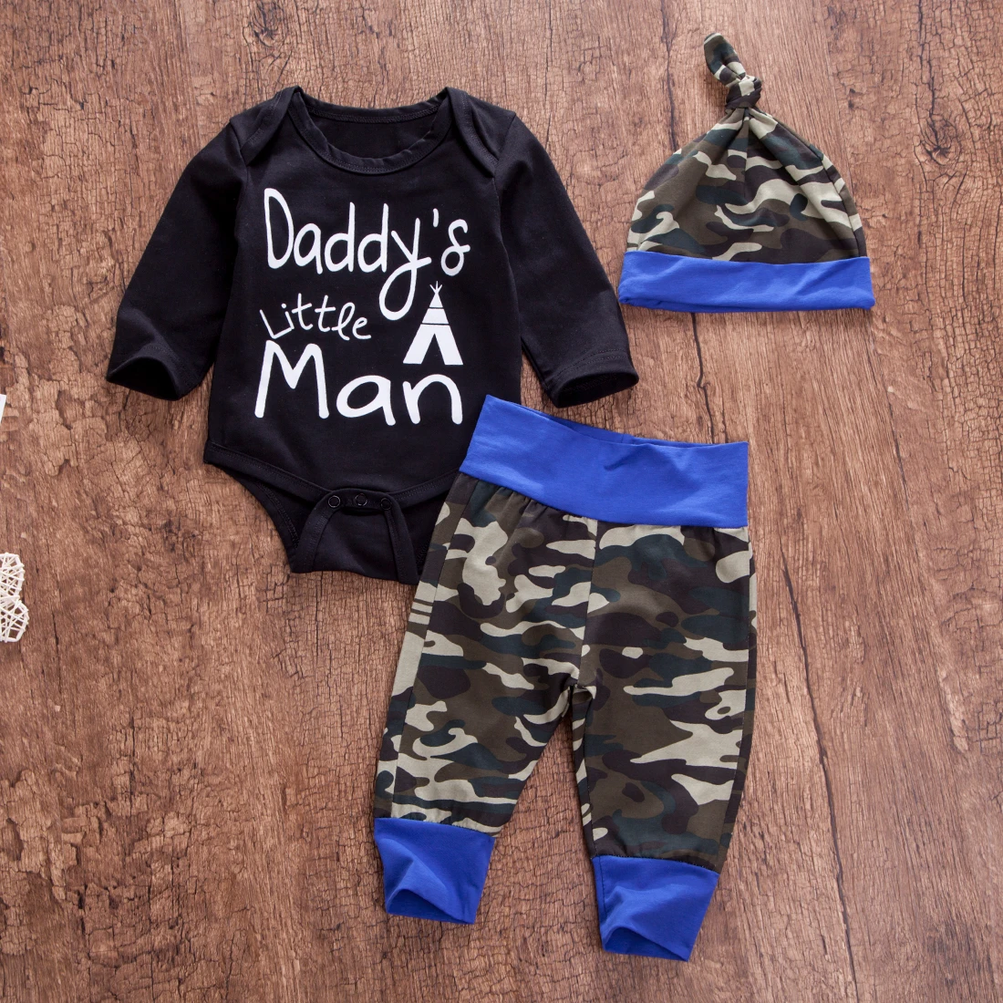 Daddys Baby Boys Girls 3PCS Outfit Set Romper Camouflage Pants with Hat