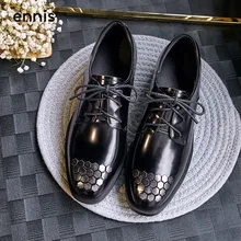Женская обувь на шнуровке; черные туфли-оксфорды из лакированной коровьей кожи для женщин; повседневная обувь; женская обувь на плоской подошве с металлическим украшением; Новая мода; C945