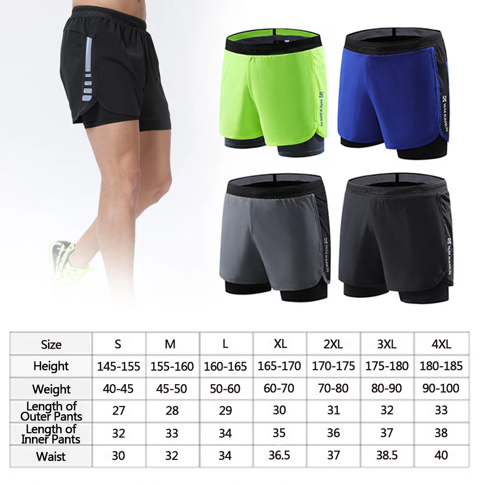 Двухслойные спортивные шорты для бега, быстросохнущие дышащие шорты для фитнеса марафона